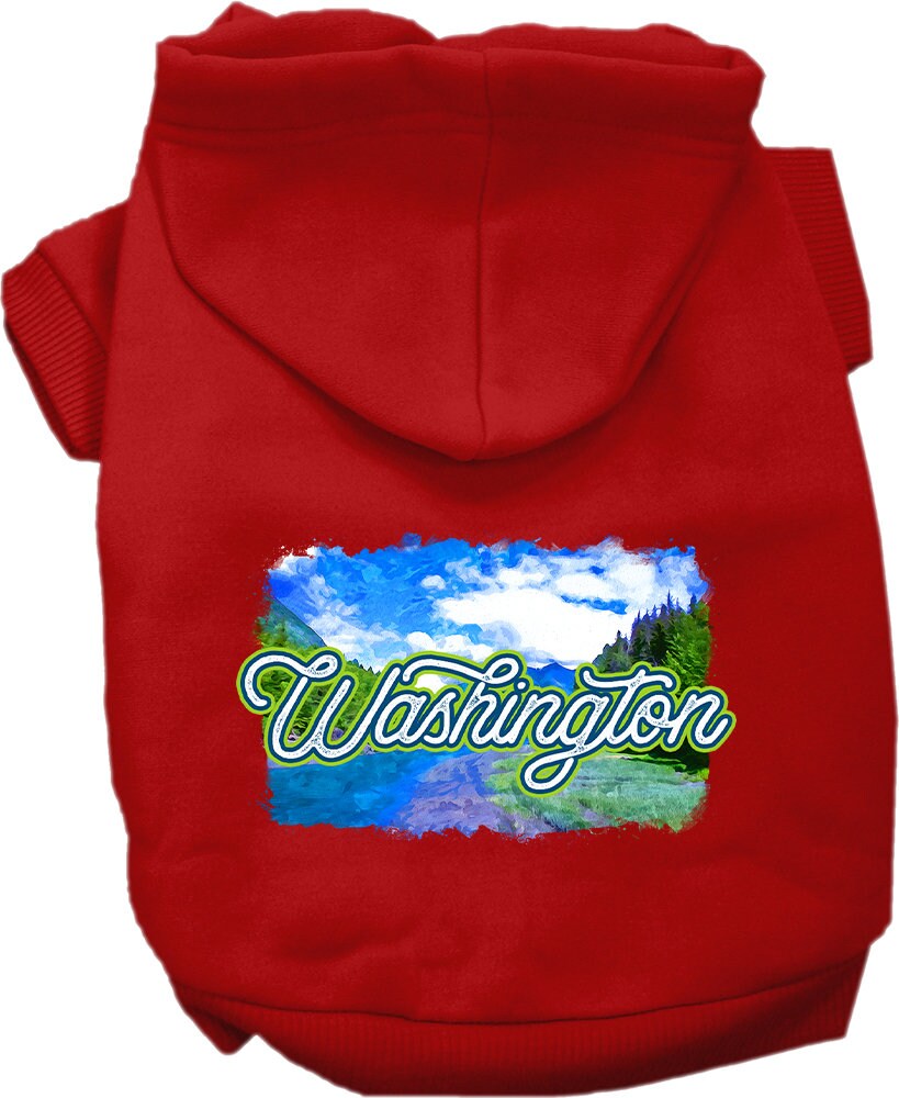A stylish screen printed hoodie for medium to large pets, featuring a unique Washington Summer design, perfect for dogs and cats.