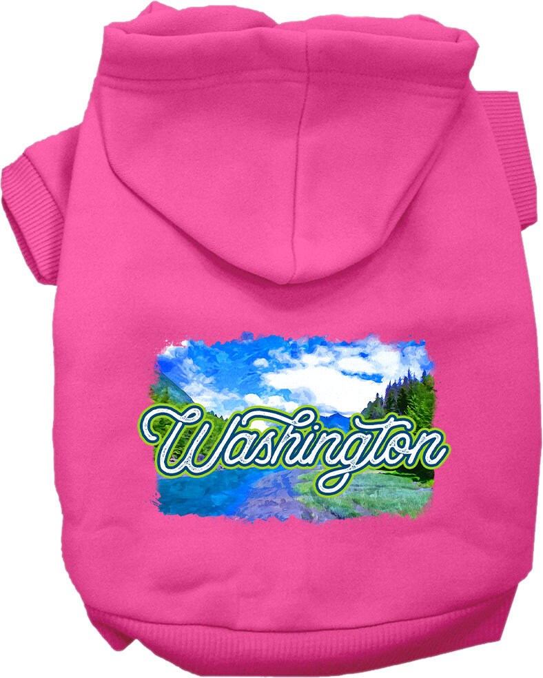 A stylish screen printed hoodie for medium to large pets, featuring a unique Washington Summer design, perfect for dogs and cats.