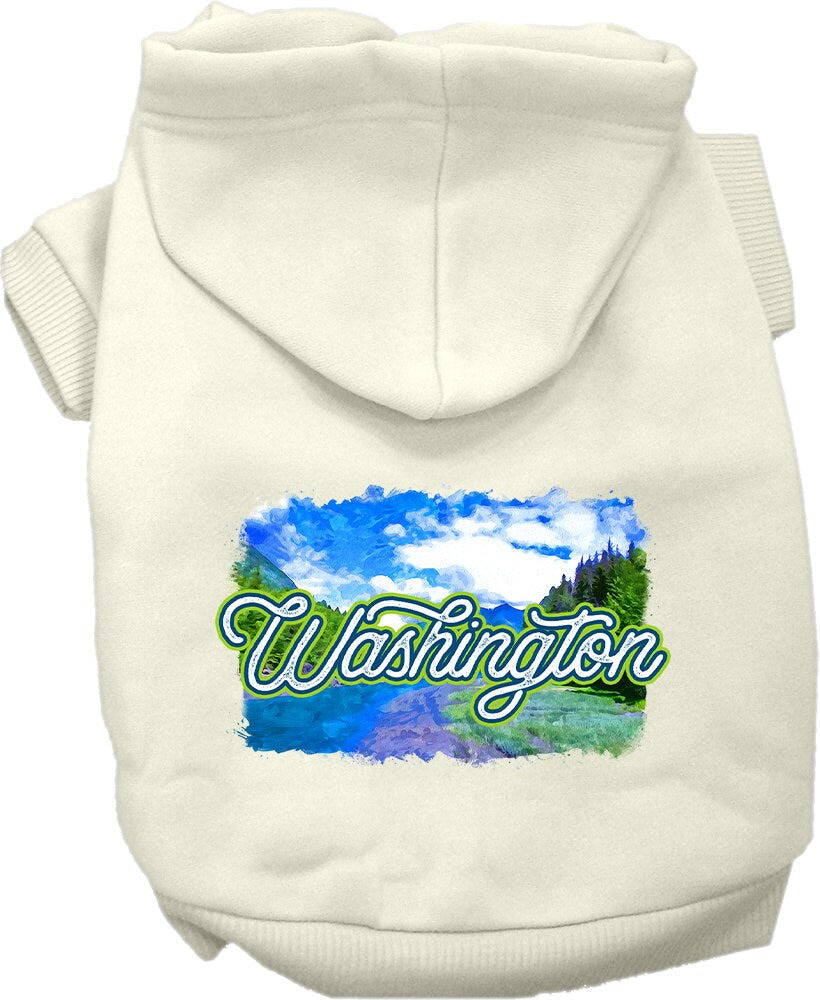 A stylish screen printed hoodie for medium to large pets, featuring a unique Washington Summer design, perfect for dogs and cats.