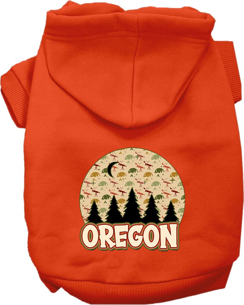 A cozy screen printed hoodie for medium to large pets, featuring a design of Oregon Under The Stars, showcasing its soft fabric and durable stitching.