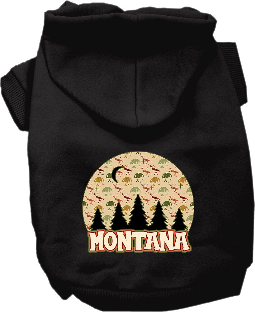 A cozy screen printed hoodie for medium to large pets, featuring a unique 'Montana Under The Stars' design, perfect for dogs and cats.