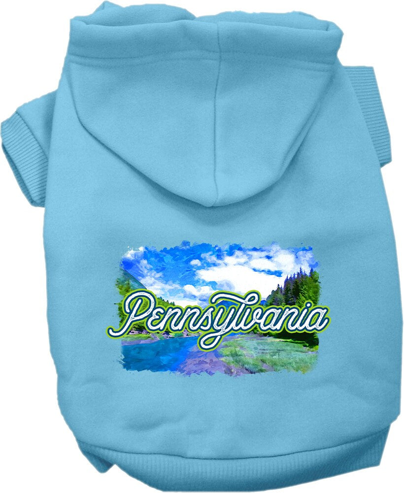 A cozy screen printed hoodie for medium to large pets, featuring a 'Pennsylvania Summer' design, perfect for stylish walks.