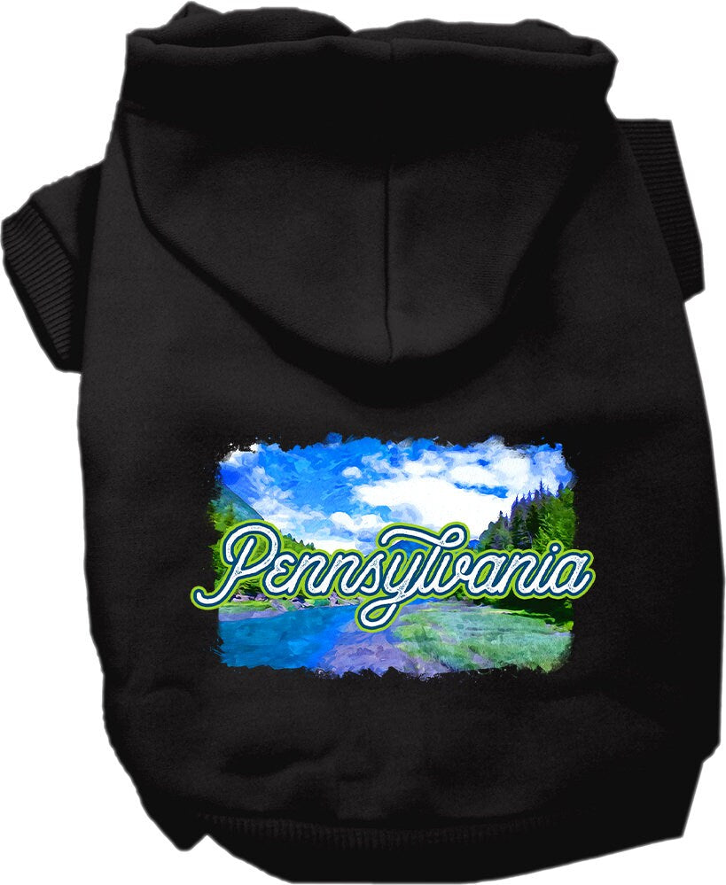 A cozy screen printed hoodie for medium to large pets, featuring a 'Pennsylvania Summer' design, perfect for stylish walks.