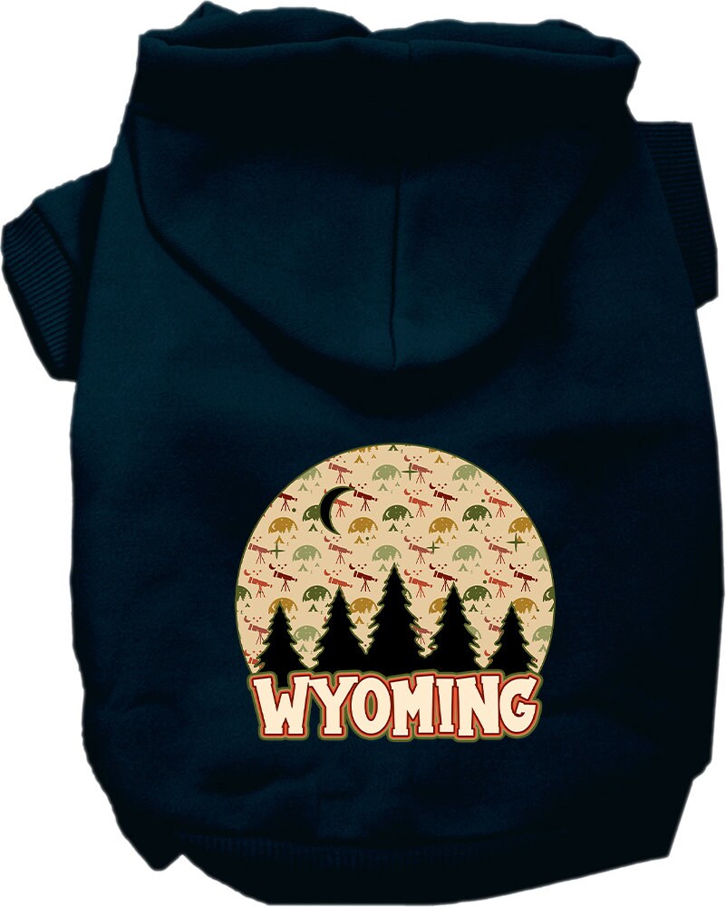 A cozy screen printed hoodie for medium to large pets, featuring a Wyoming Under The Stars design, perfect for dogs and cats.