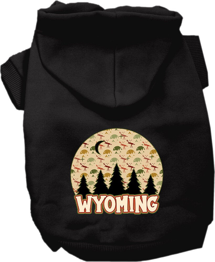 A cozy screen printed hoodie for medium to large pets, featuring a Wyoming Under The Stars design, perfect for dogs and cats.