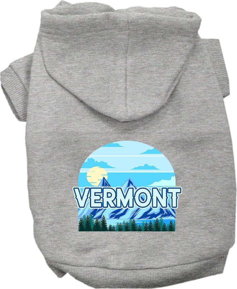 A cozy screen printed hoodie for medium to large pets, featuring the Vermont Trailblazer design, showcasing its soft fabric and durable stitching.