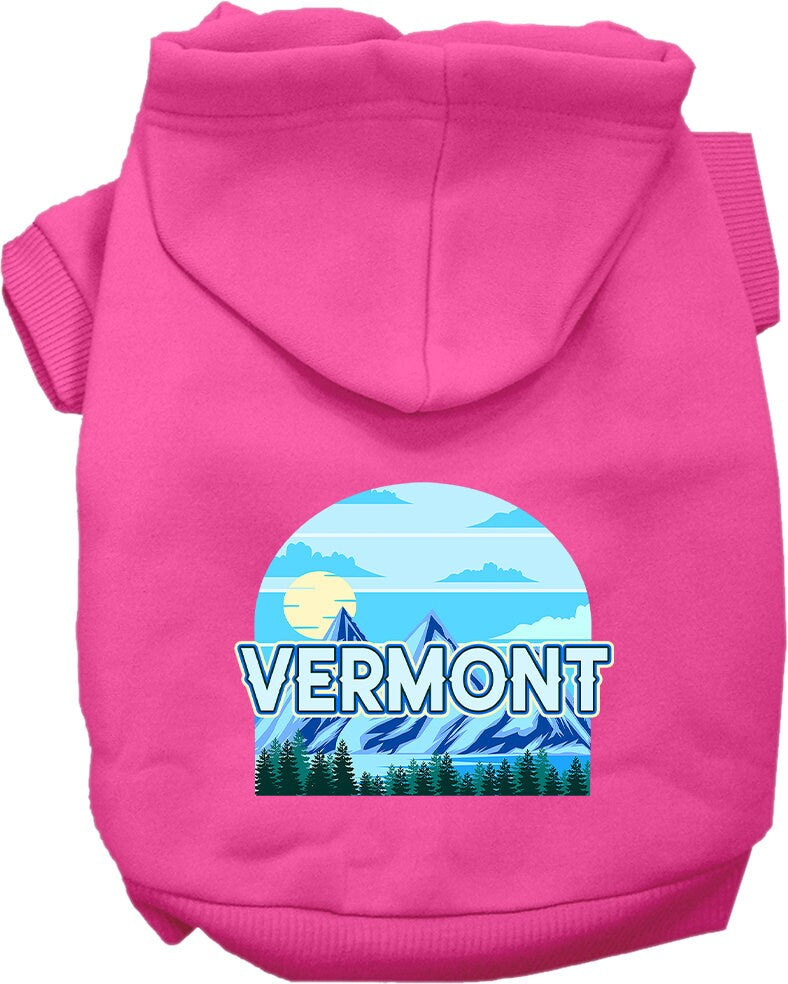 A cozy screen printed hoodie for medium to large pets, featuring the Vermont Trailblazer design, showcasing its soft fabric and durable stitching.
