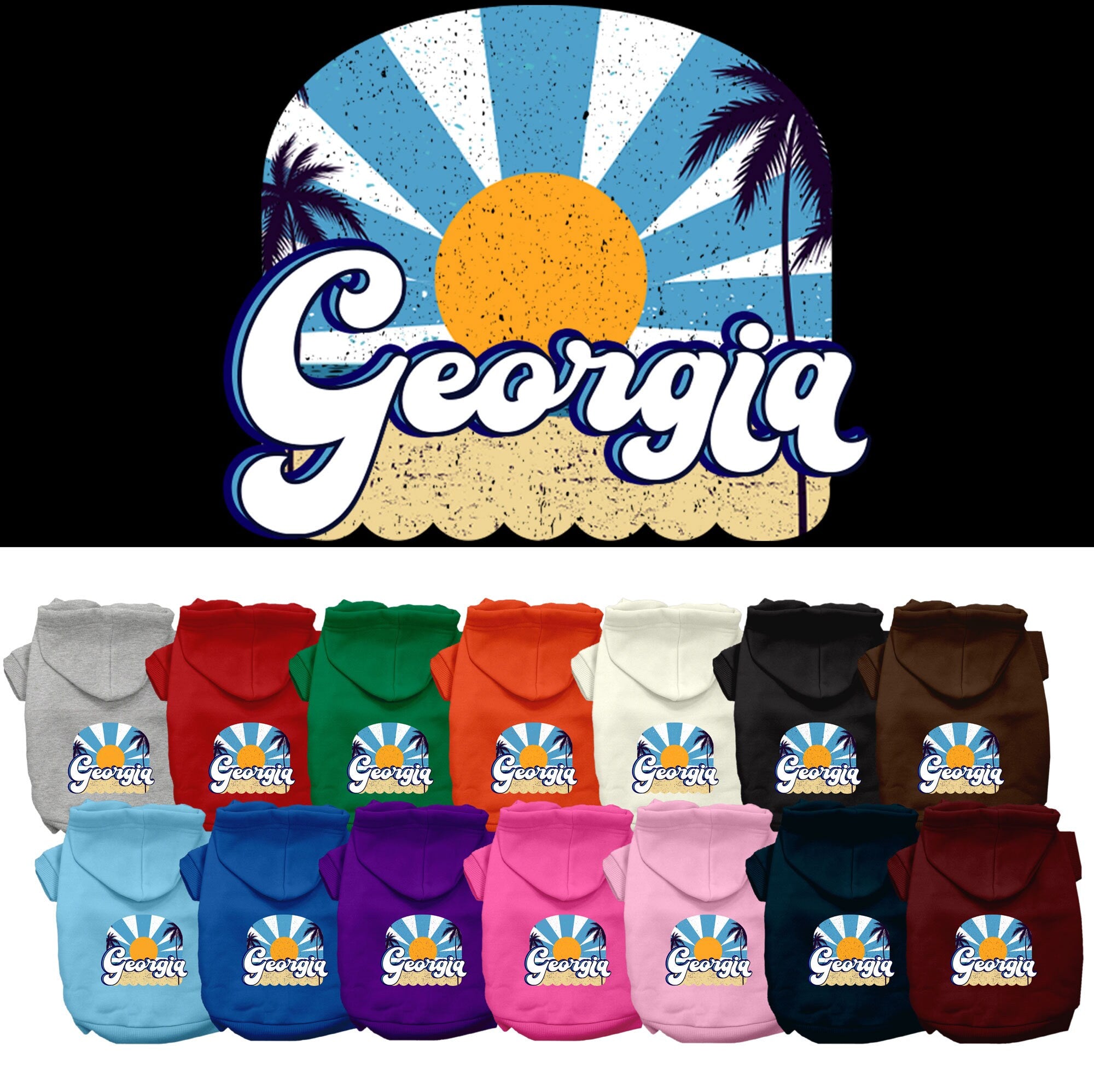 A cozy screen printed hoodie for medium to large pets, featuring a stylish 'Georgia Coast' design, perfect for dogs and cats.