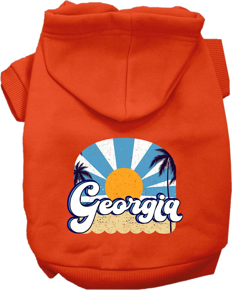 A cozy screen printed hoodie for medium to large pets, featuring a stylish 'Georgia Coast' design, perfect for dogs and cats.