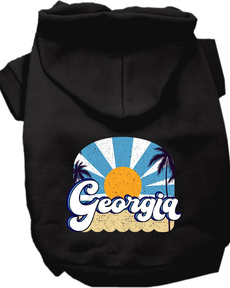 A cozy screen printed hoodie for medium to large pets, featuring a stylish 'Georgia Coast' design, perfect for dogs and cats.
