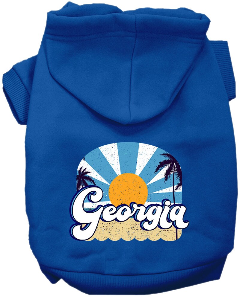 A cozy screen printed hoodie for medium to large pets, featuring a stylish 'Georgia Coast' design, perfect for dogs and cats.