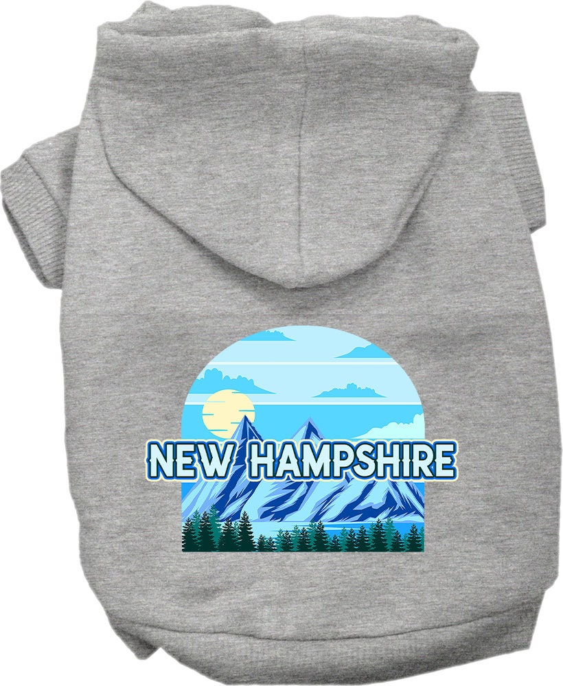 A cozy screen printed hoodie for medium to large pets, featuring the New Hampshire Trailblazer design, made from soft cotton-polyester blend.