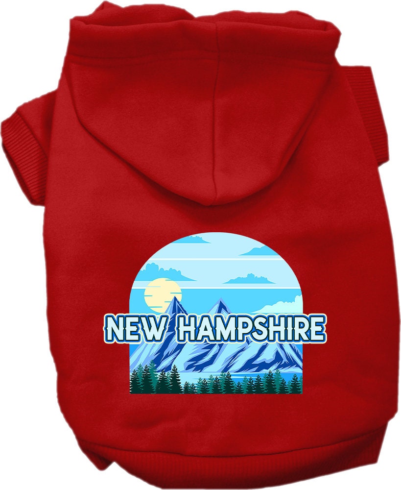 A cozy screen printed hoodie for medium to large pets, featuring the New Hampshire Trailblazer design, made from soft cotton-polyester blend.