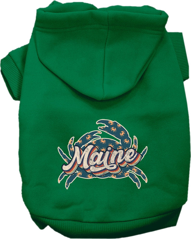 A cozy screen printed hoodie for medium to large pets featuring a Maine Retro Crabs design, perfect for dogs and cats.