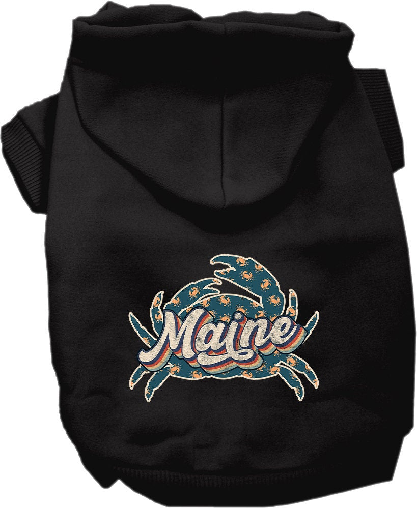 A cozy screen printed hoodie for medium to large pets featuring a Maine Retro Crabs design, perfect for dogs and cats.