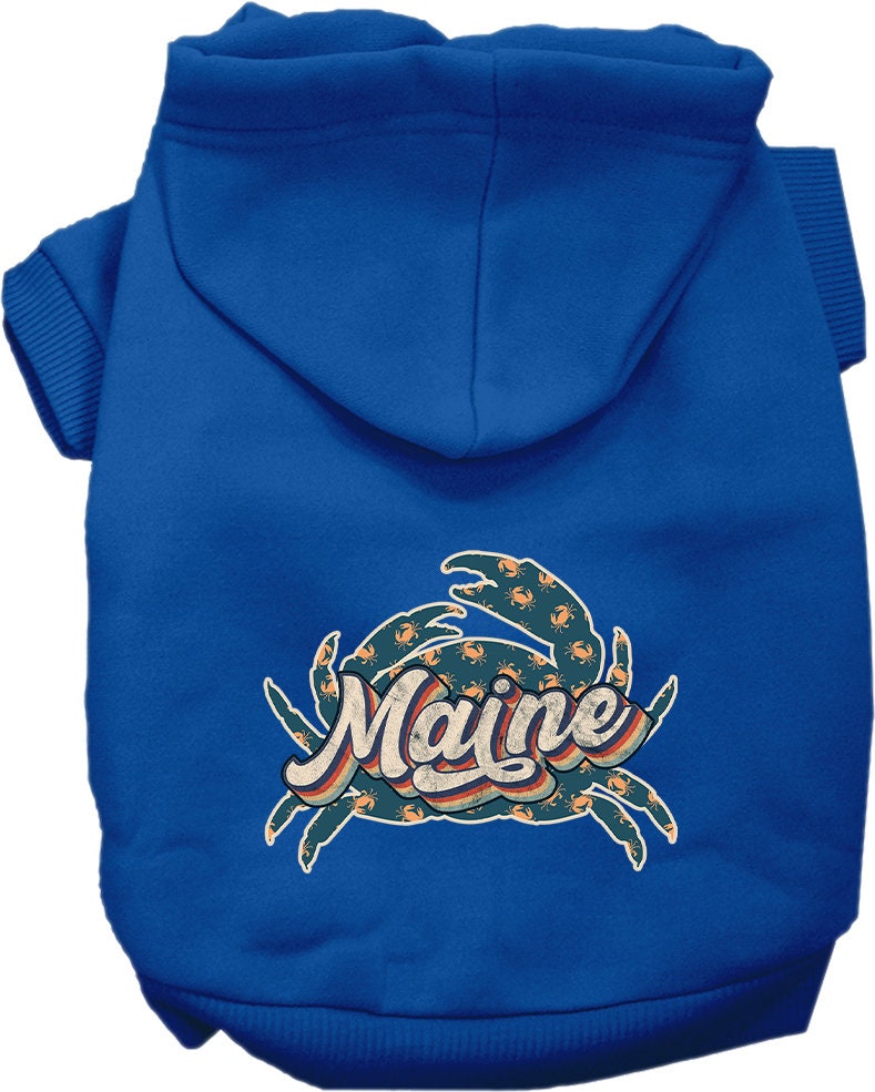 A cozy screen printed hoodie for medium to large pets featuring a Maine Retro Crabs design, perfect for dogs and cats.