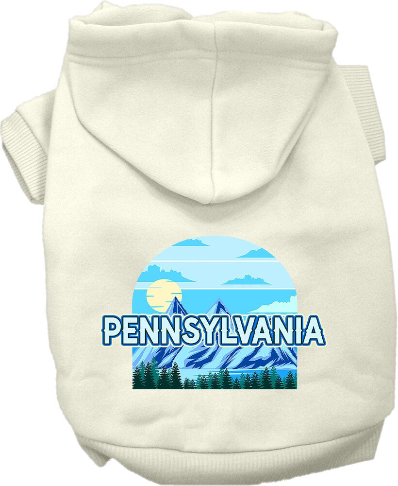 A cozy screen printed hoodie for medium to large pets, featuring a unique 'Pennsylvania Trailblazer' design, perfect for dogs and cats.