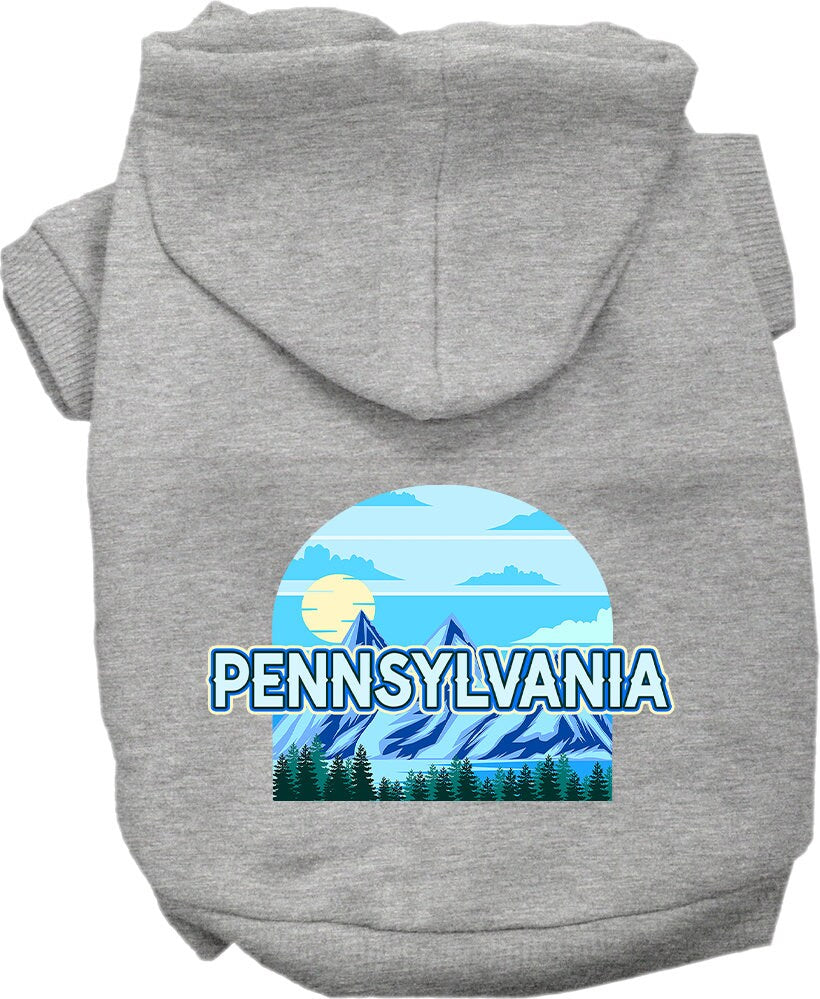 A cozy screen printed hoodie for medium to large pets, featuring a unique 'Pennsylvania Trailblazer' design, perfect for dogs and cats.