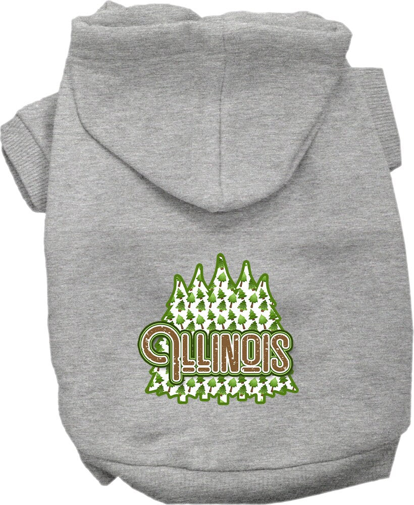 A cozy screen printed hoodie for medium to large pets featuring Illinois Woodland Trees design, perfect for dogs and cats.
