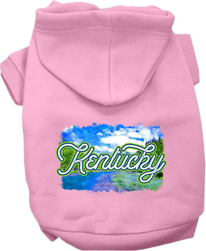 A cozy screen printed hoodie for medium to large pets, featuring a Kentucky Summer design, showcasing its soft fabric and durable stitching.