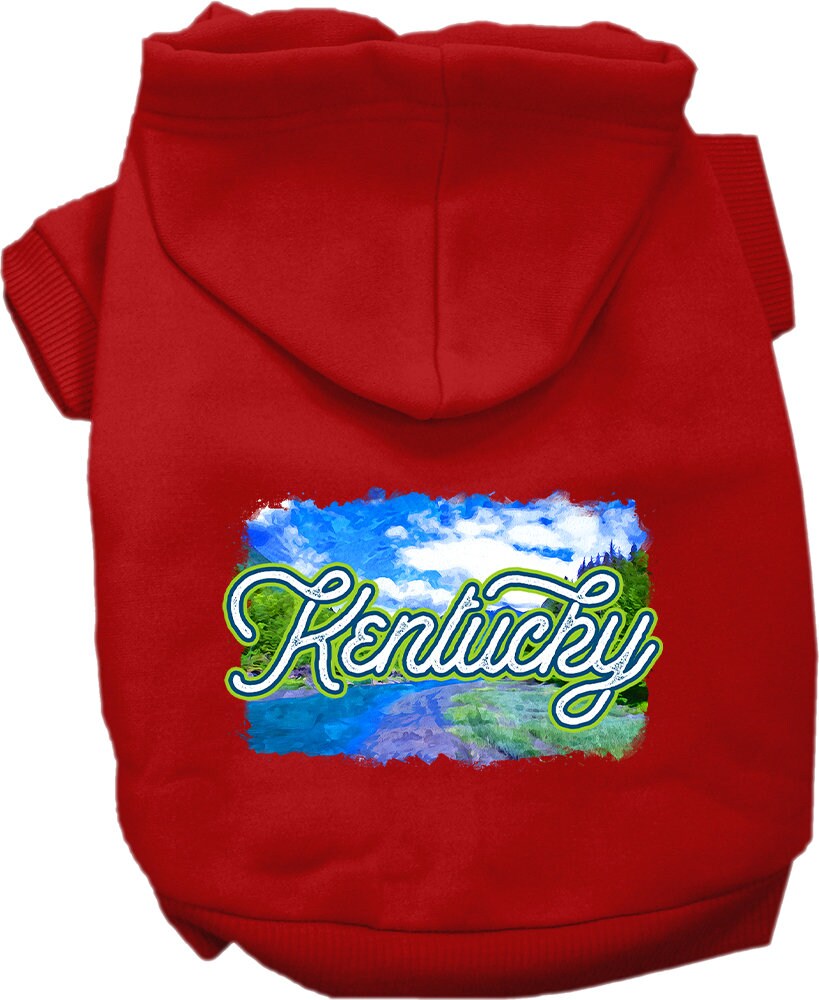 A cozy screen printed hoodie for medium to large pets, featuring a Kentucky Summer design, showcasing its soft fabric and durable stitching.