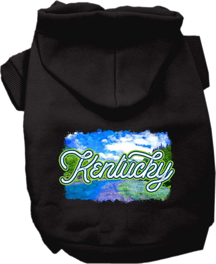 A cozy screen printed hoodie for medium to large pets, featuring a Kentucky Summer design, showcasing its soft fabric and durable stitching.