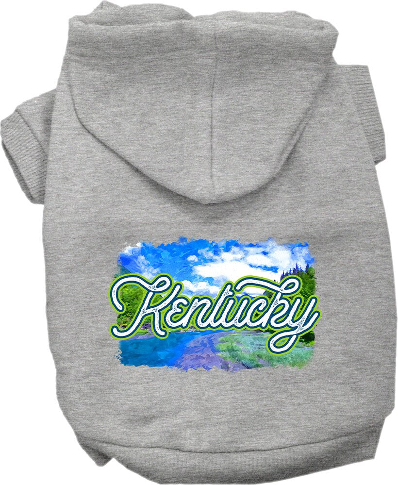 A cozy screen printed hoodie for medium to large pets, featuring a Kentucky Summer design, showcasing its soft fabric and durable stitching.