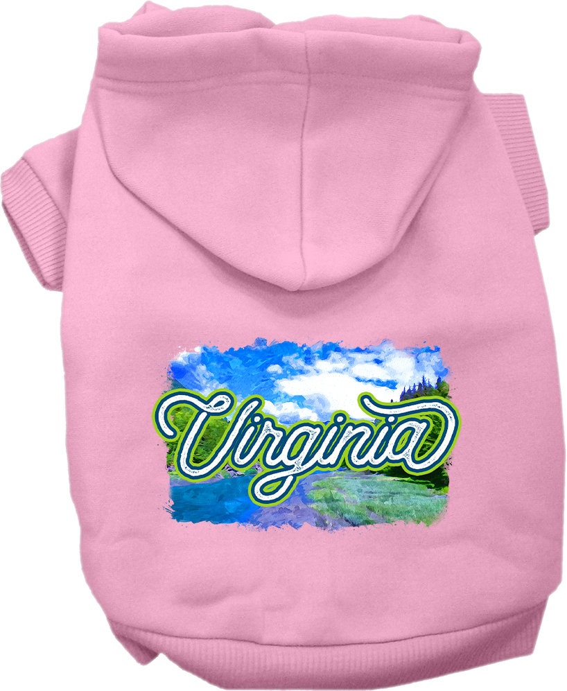 A cozy screen printed hoodie for medium to large pets, featuring a stylish 'Virginia Summer' design, perfect for dogs and cats.