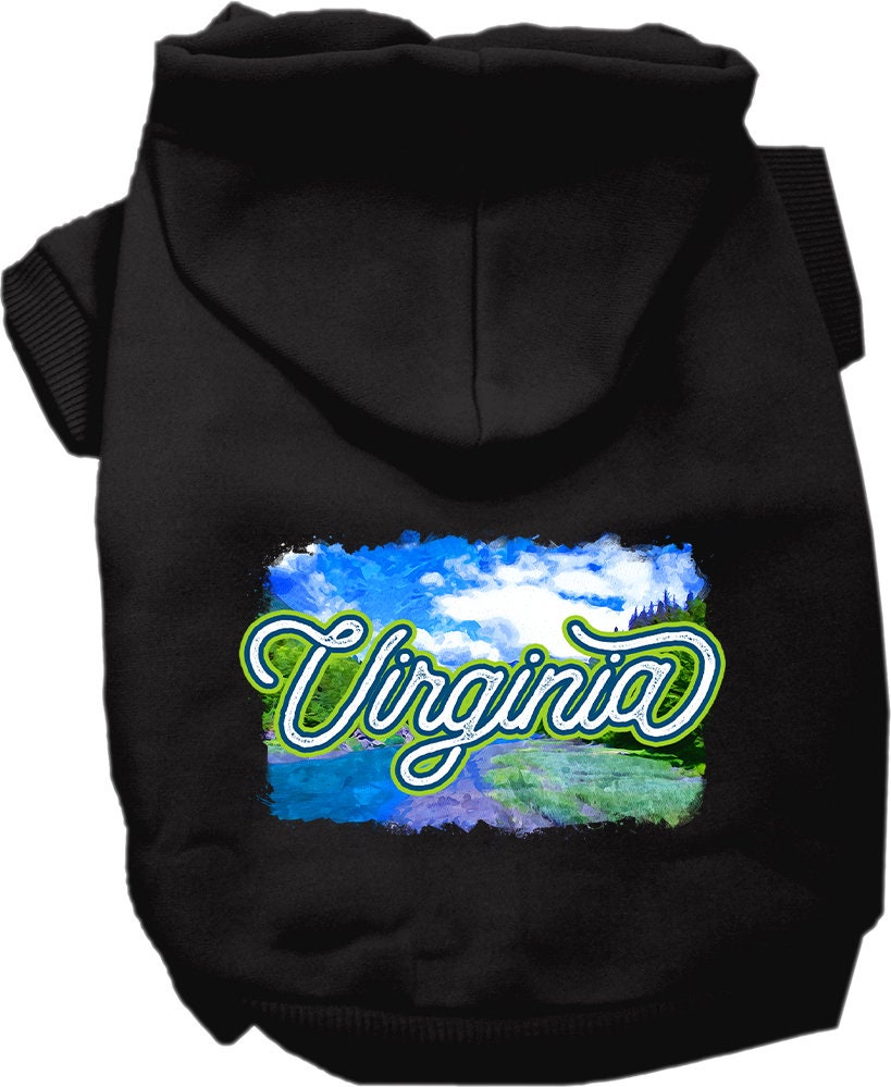 A cozy screen printed hoodie for medium to large pets, featuring a stylish 'Virginia Summer' design, perfect for dogs and cats.