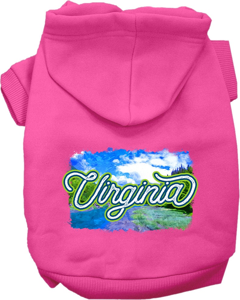 A cozy screen printed hoodie for medium to large pets, featuring a stylish 'Virginia Summer' design, perfect for dogs and cats.