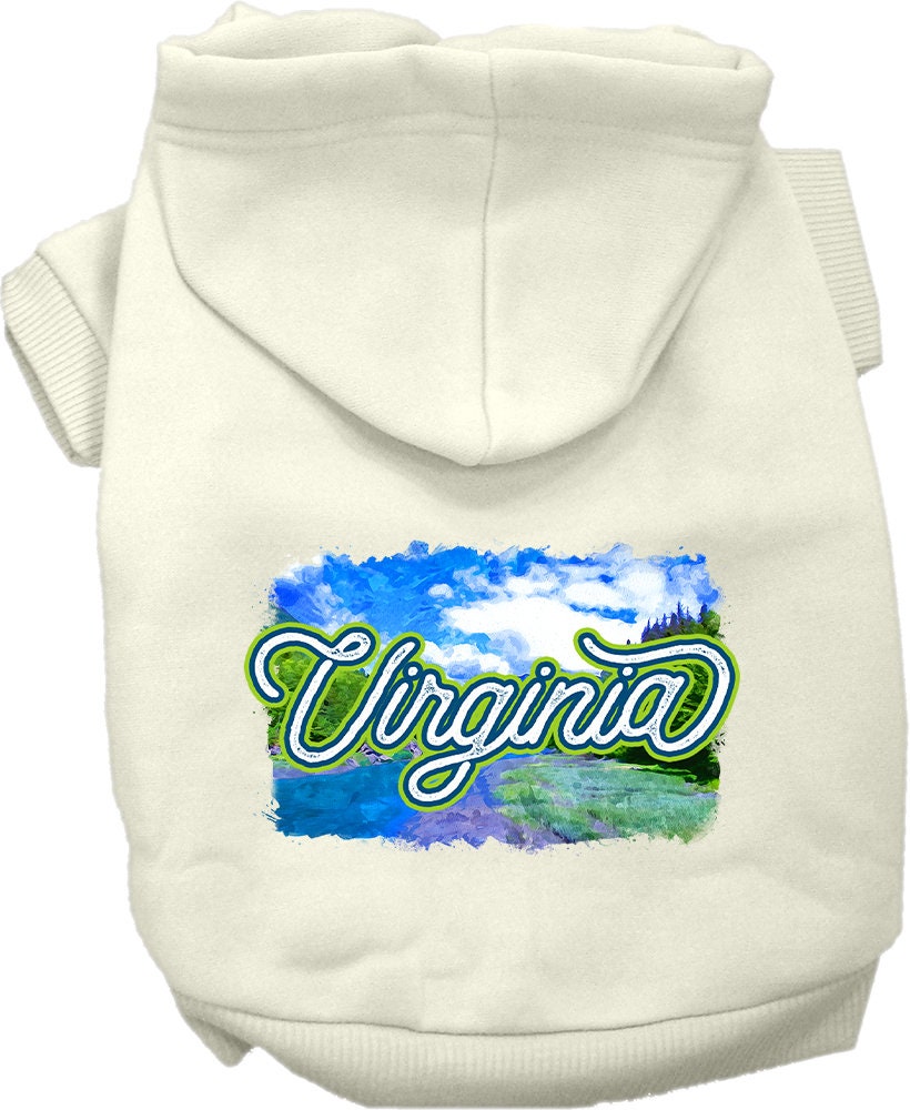 A cozy screen printed hoodie for medium to large pets, featuring a stylish 'Virginia Summer' design, perfect for dogs and cats.