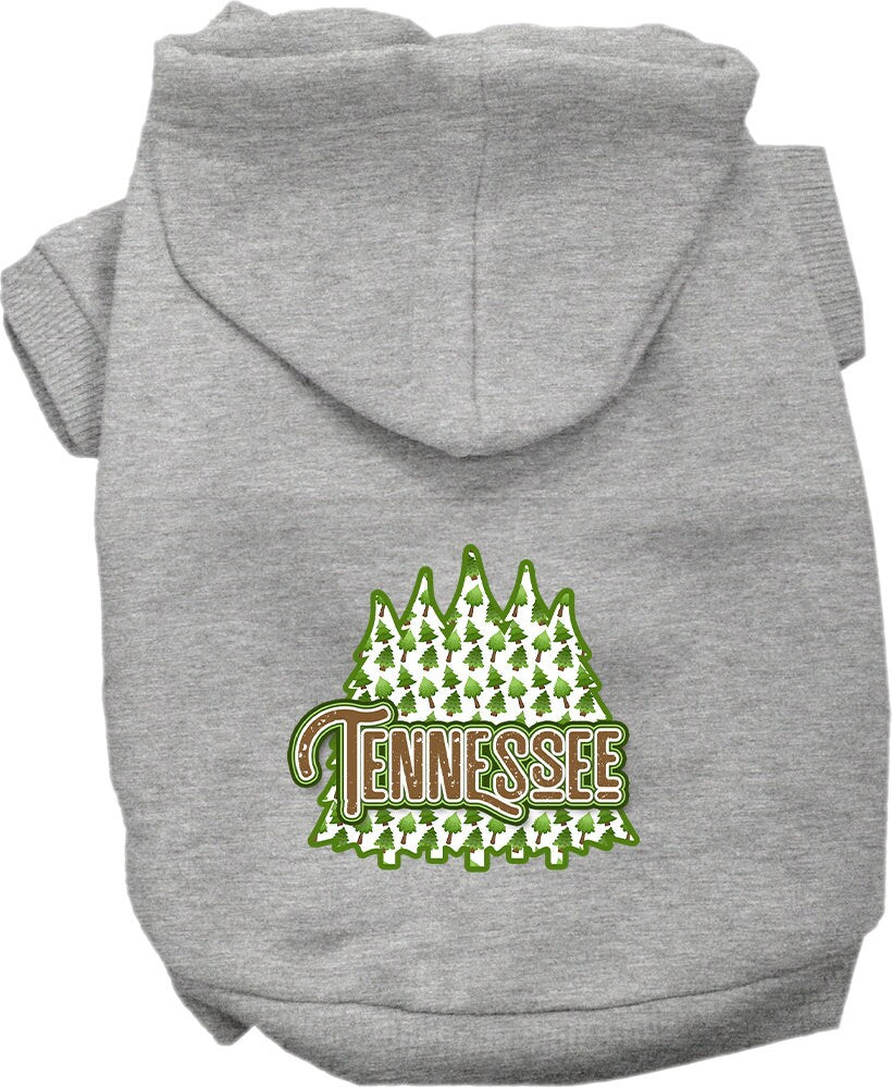 A cozy screen printed hoodie for medium to large pets featuring a Tennessee Woodland Trees design, perfect for dogs and cats.