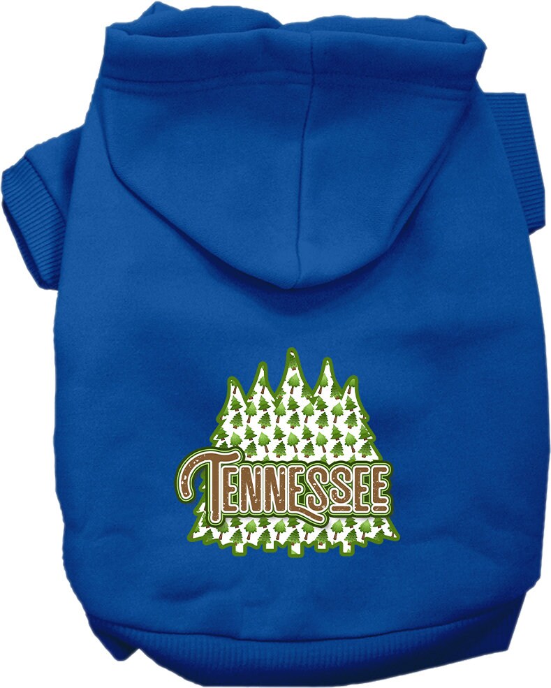 A cozy screen printed hoodie for medium to large pets featuring a Tennessee Woodland Trees design, perfect for dogs and cats.