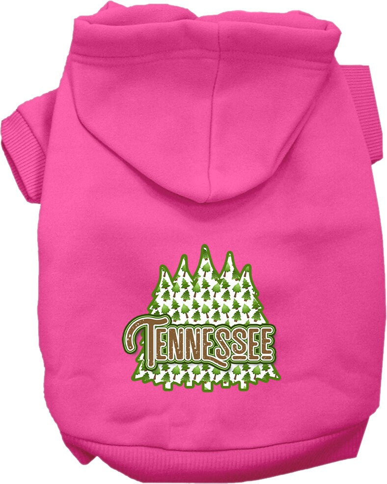 A cozy screen printed hoodie for medium to large pets featuring a Tennessee Woodland Trees design, perfect for dogs and cats.