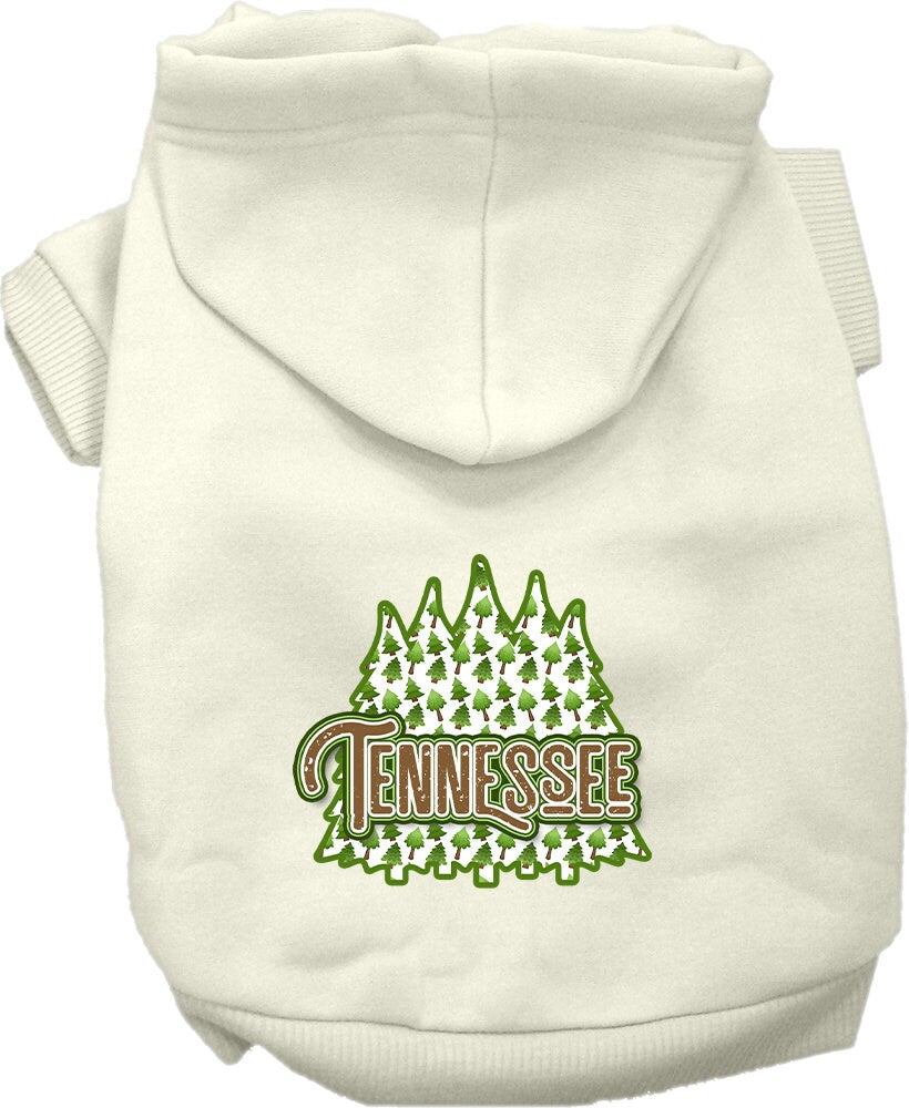 A cozy screen printed hoodie for medium to large pets featuring a Tennessee Woodland Trees design, perfect for dogs and cats.