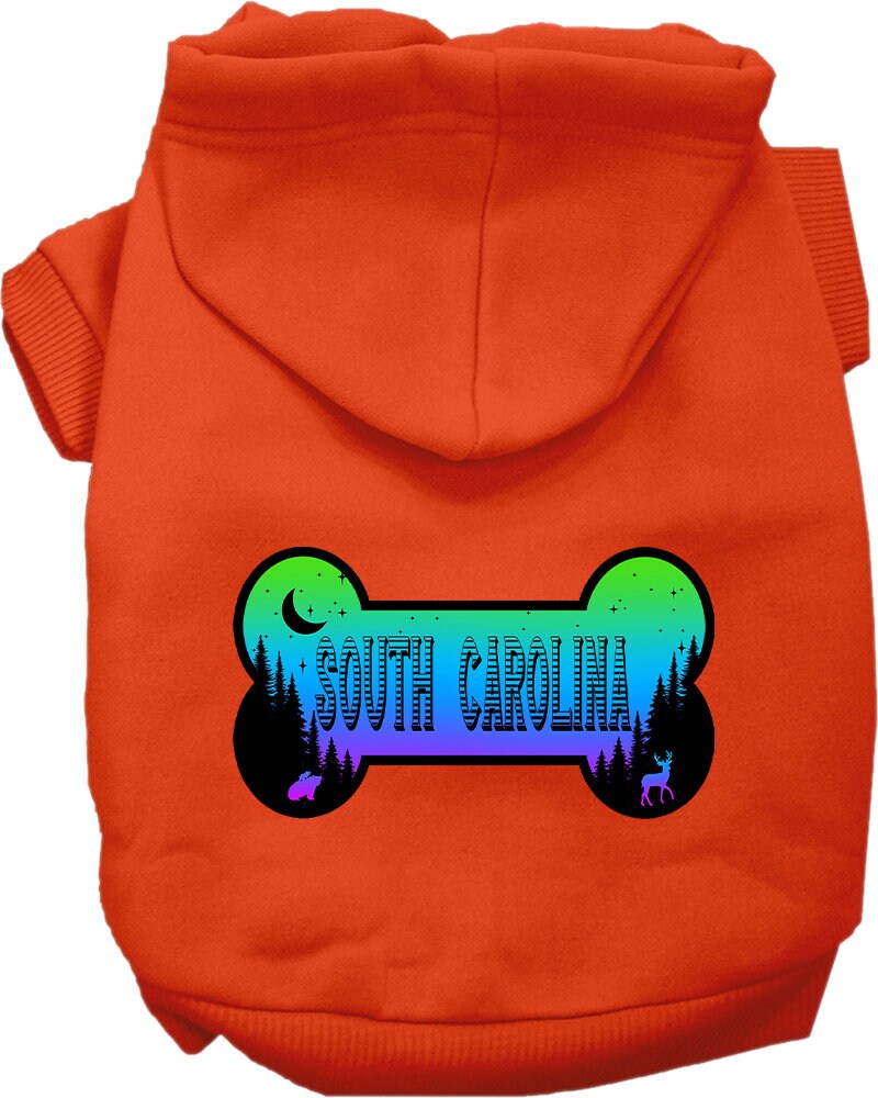 A cozy screen printed hoodie for medium to large pets featuring a unique 'South Carolina Mountain Shades' design, perfect for dogs and cats.