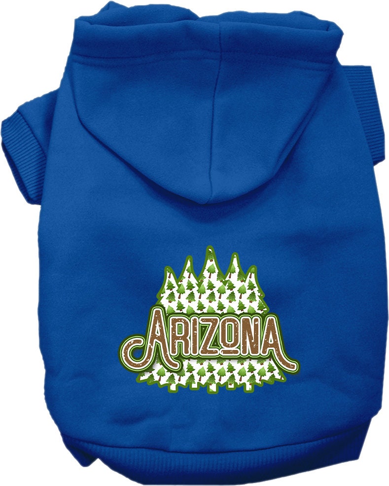 A cozy screen printed hoodie for medium to large pets featuring an Arizona Woodland Trees design, perfect for dogs and cats.