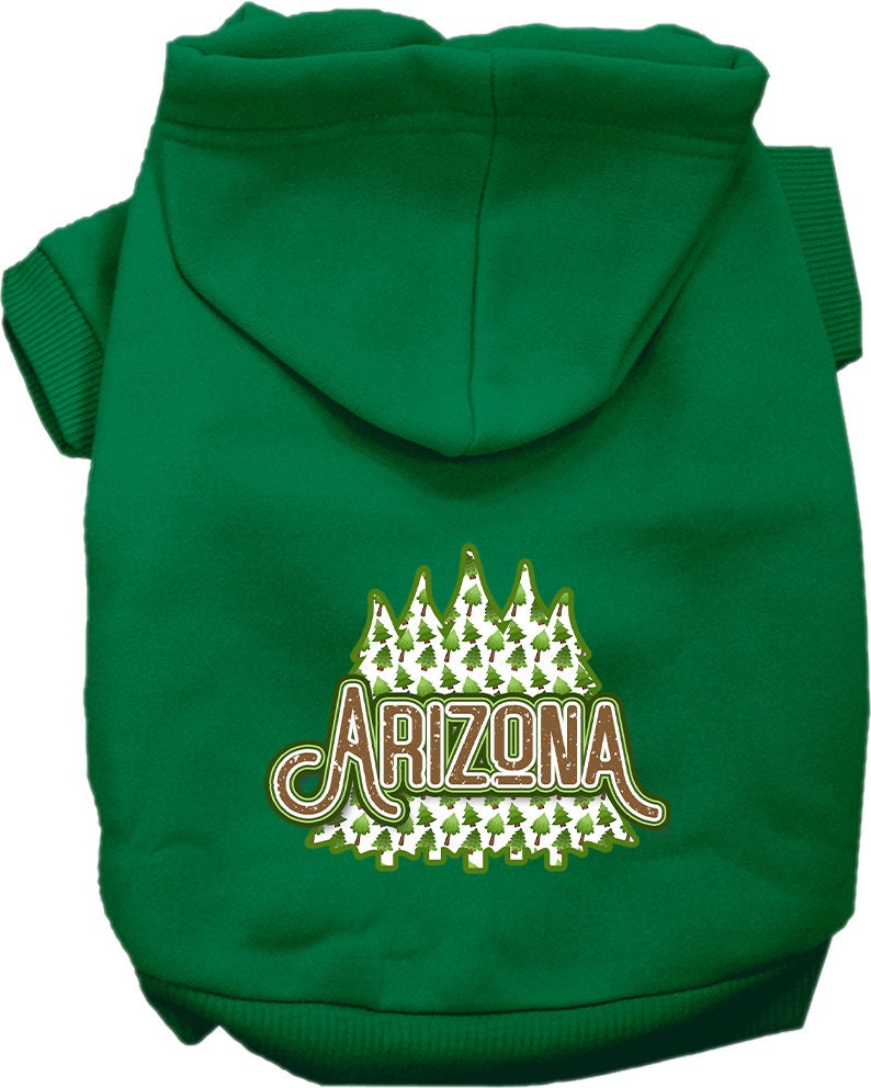 A cozy screen printed hoodie for medium to large pets featuring an Arizona Woodland Trees design, perfect for dogs and cats.