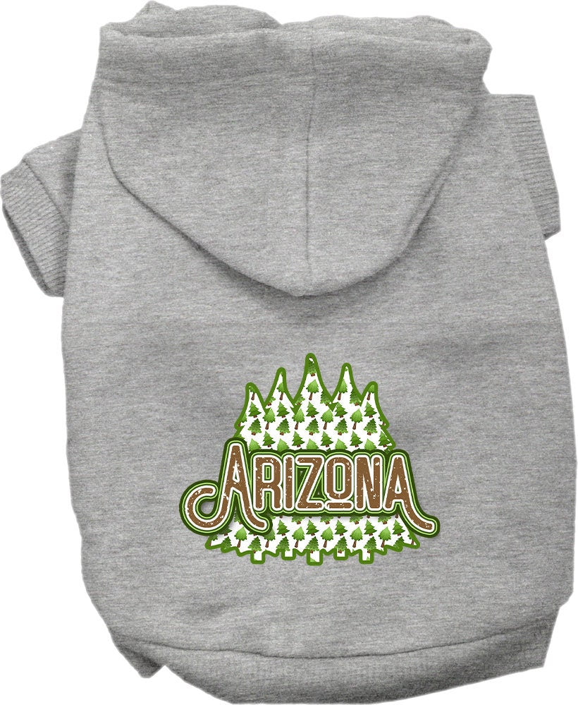 A cozy screen printed hoodie for medium to large pets featuring an Arizona Woodland Trees design, perfect for dogs and cats.