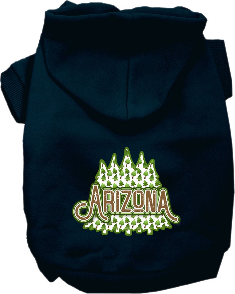 A cozy screen printed hoodie for medium to large pets featuring an Arizona Woodland Trees design, perfect for dogs and cats.