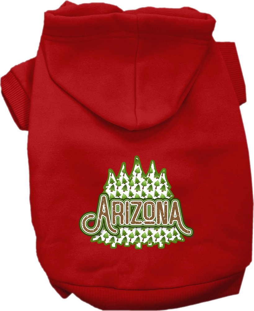 A cozy screen printed hoodie for medium to large pets featuring an Arizona Woodland Trees design, perfect for dogs and cats.