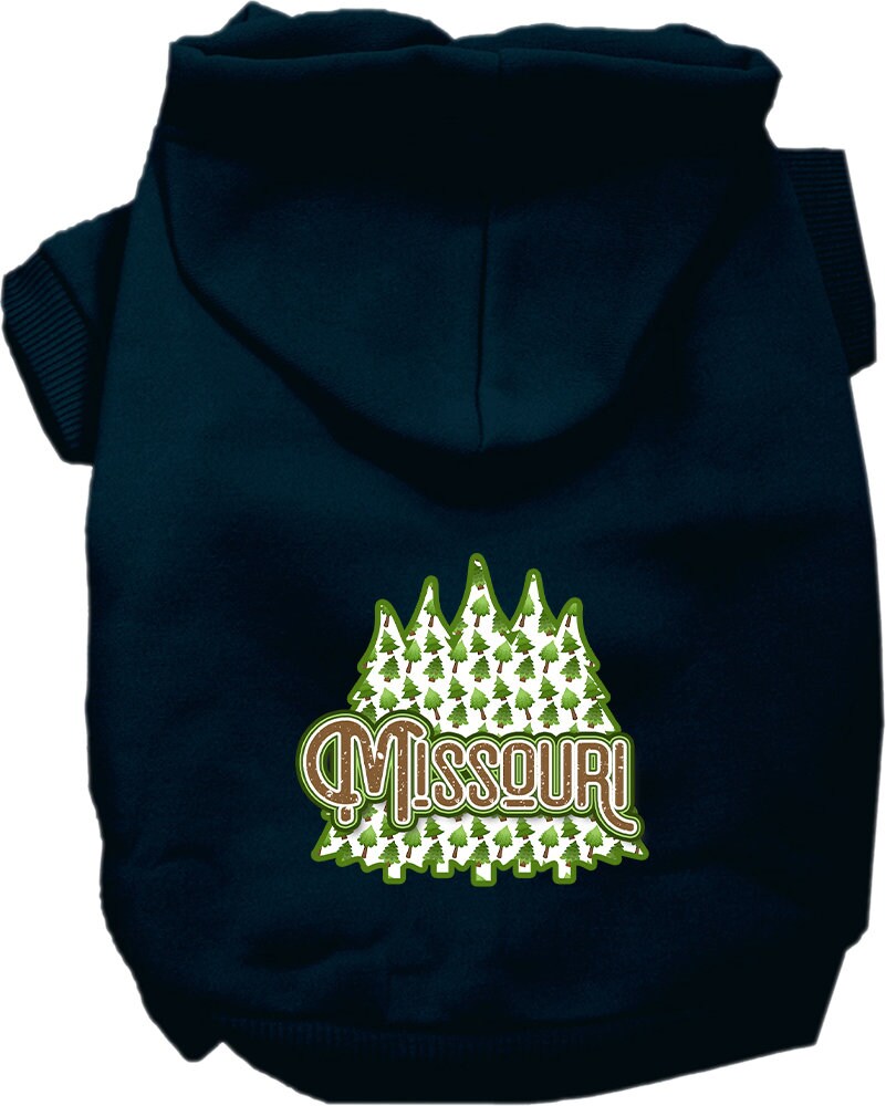 A cozy screen printed hoodie for medium to large pets featuring Missouri Woodland Trees design, perfect for dogs and cats.