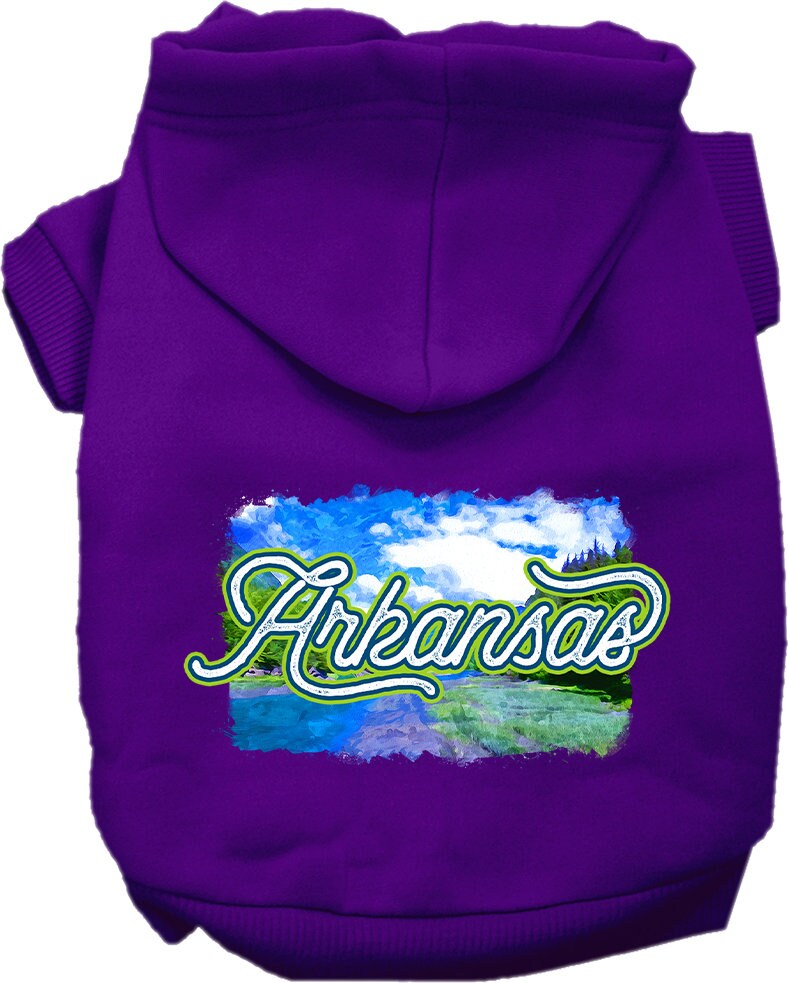 A soft and stylish screen printed hoodie for medium to large pets, featuring the Arkansas Summer design, perfect for dogs and cats.