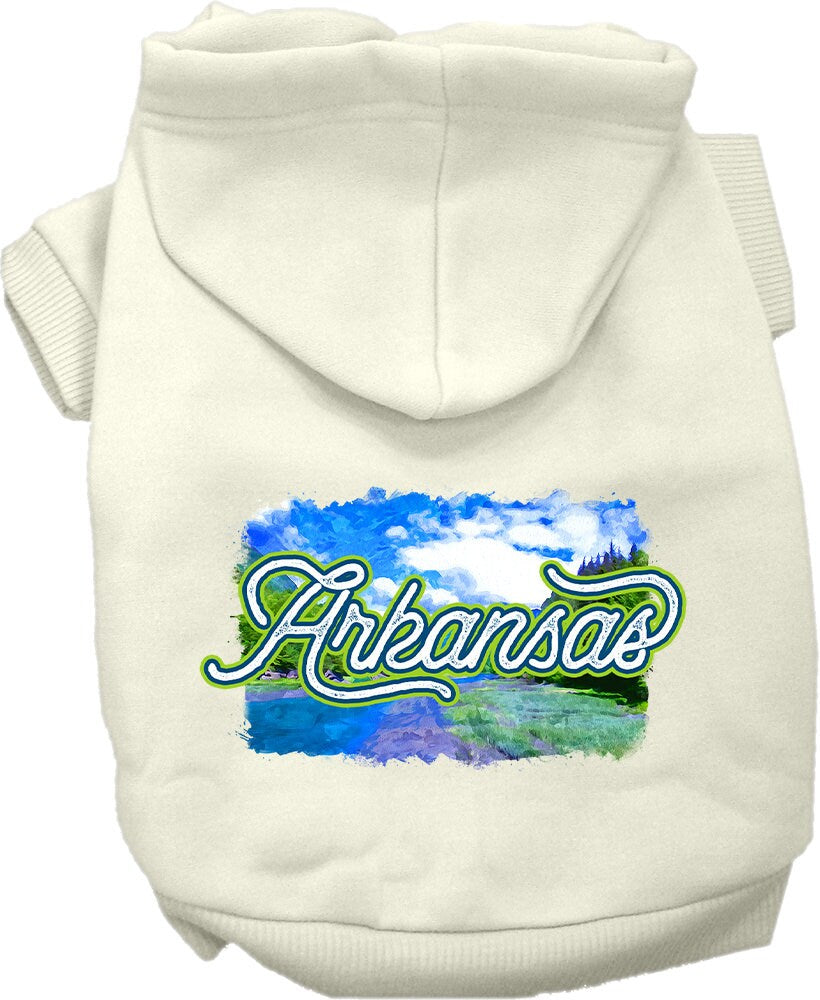 A soft and stylish screen printed hoodie for medium to large pets, featuring the Arkansas Summer design, perfect for dogs and cats.