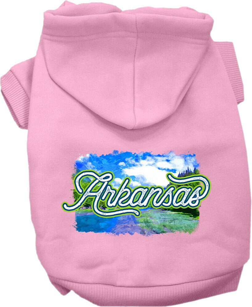 A soft and stylish screen printed hoodie for medium to large pets, featuring the Arkansas Summer design, perfect for dogs and cats.