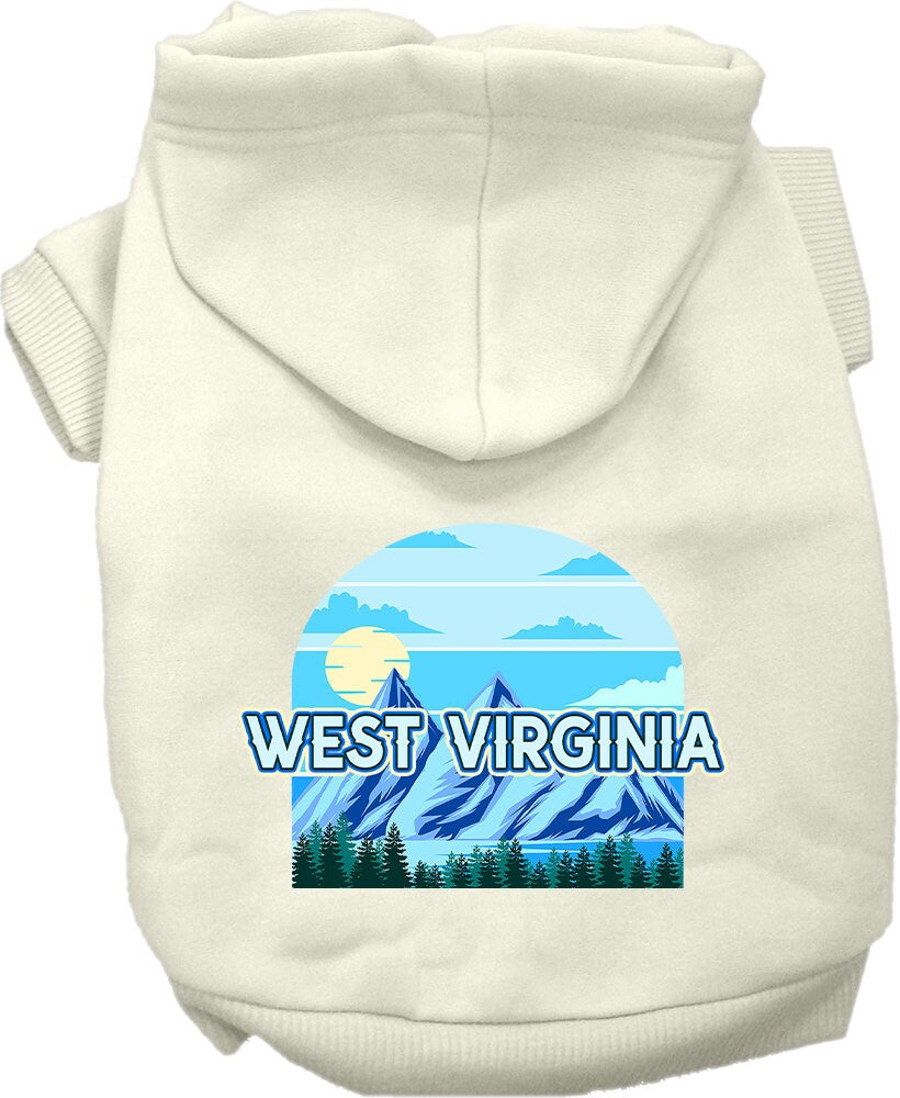 A cozy screen printed hoodie for medium to large pets, featuring the 'West Virginia Trailblazer' design, showcasing its soft fabric and durable stitching.