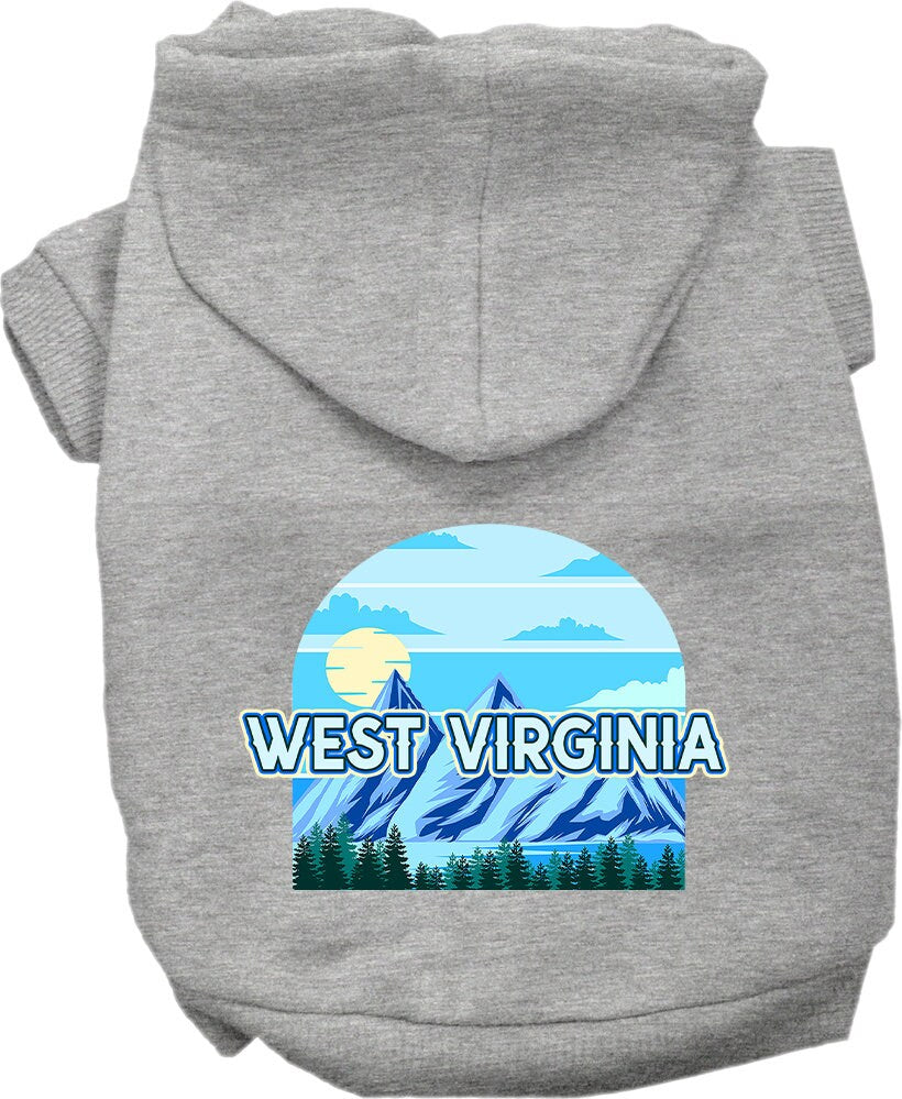 A cozy screen printed hoodie for medium to large pets, featuring the 'West Virginia Trailblazer' design, showcasing its soft fabric and durable stitching.