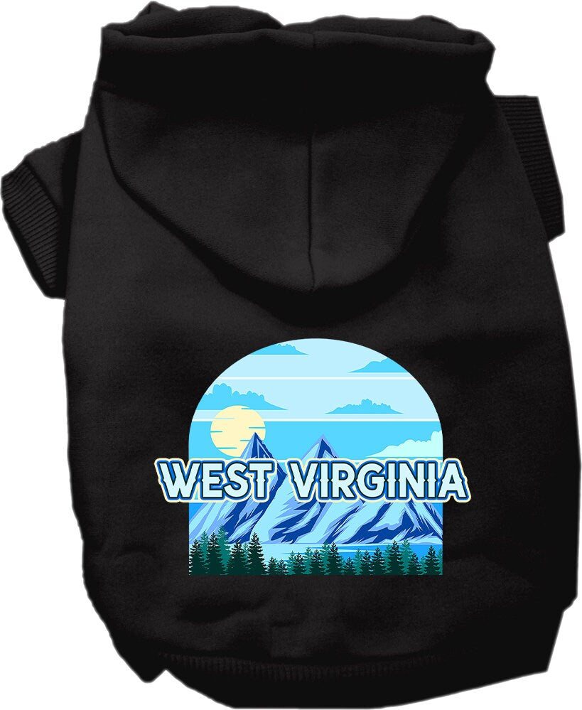 A cozy screen printed hoodie for medium to large pets, featuring the 'West Virginia Trailblazer' design, showcasing its soft fabric and durable stitching.