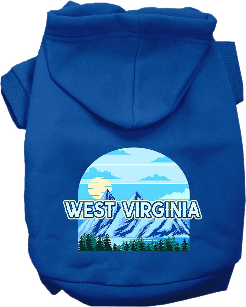 A cozy screen printed hoodie for medium to large pets, featuring the 'West Virginia Trailblazer' design, showcasing its soft fabric and durable stitching.