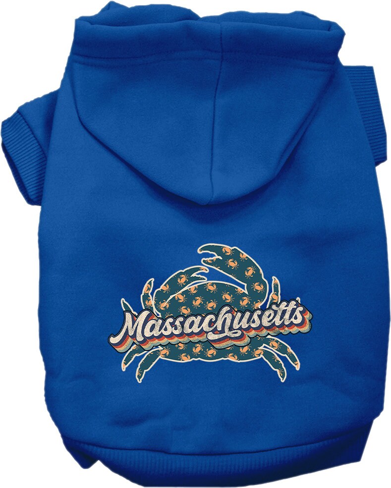A cozy screen printed hoodie for medium to large pets featuring a Massachusetts Retro Crabs design, perfect for stylish walks.
